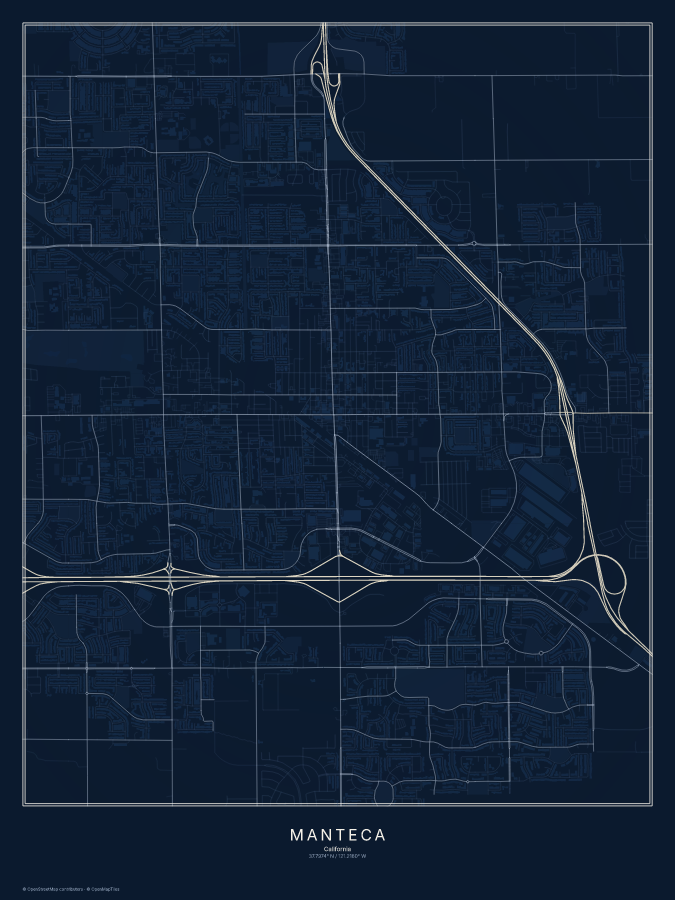 Manteca map poster, midnight style