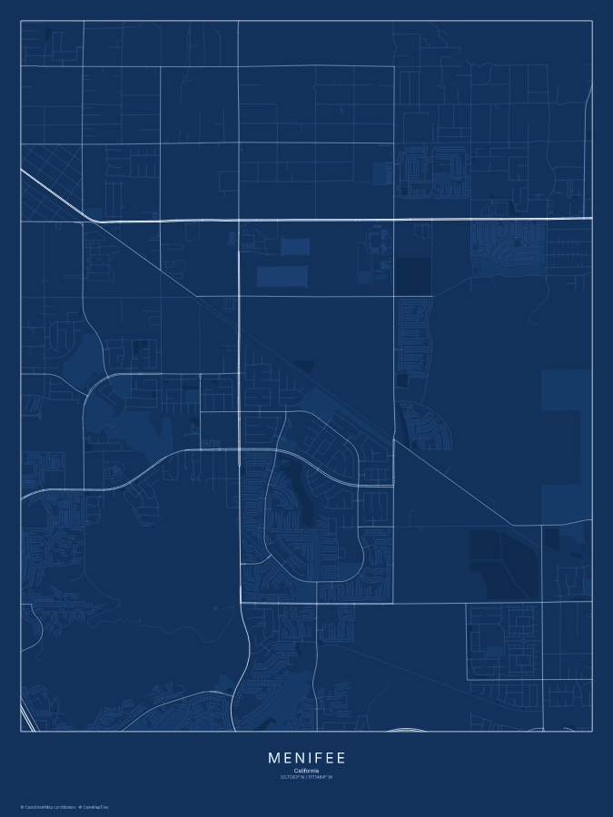 Menifee map poster, blueprint style