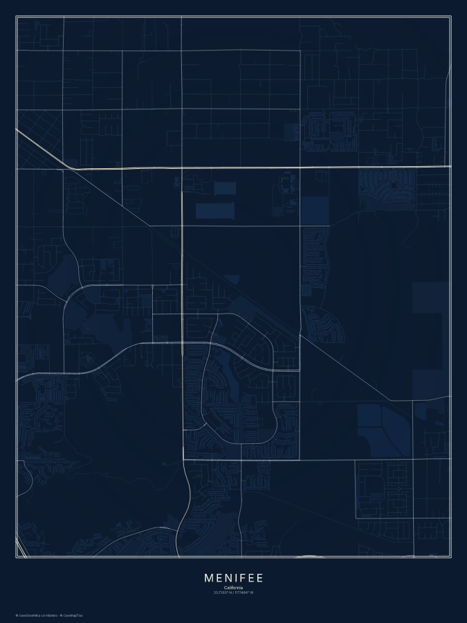 Menifee map poster, midnight style