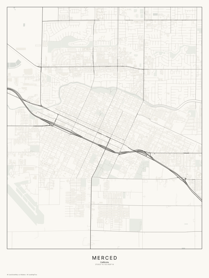 Merced map poster, classic style