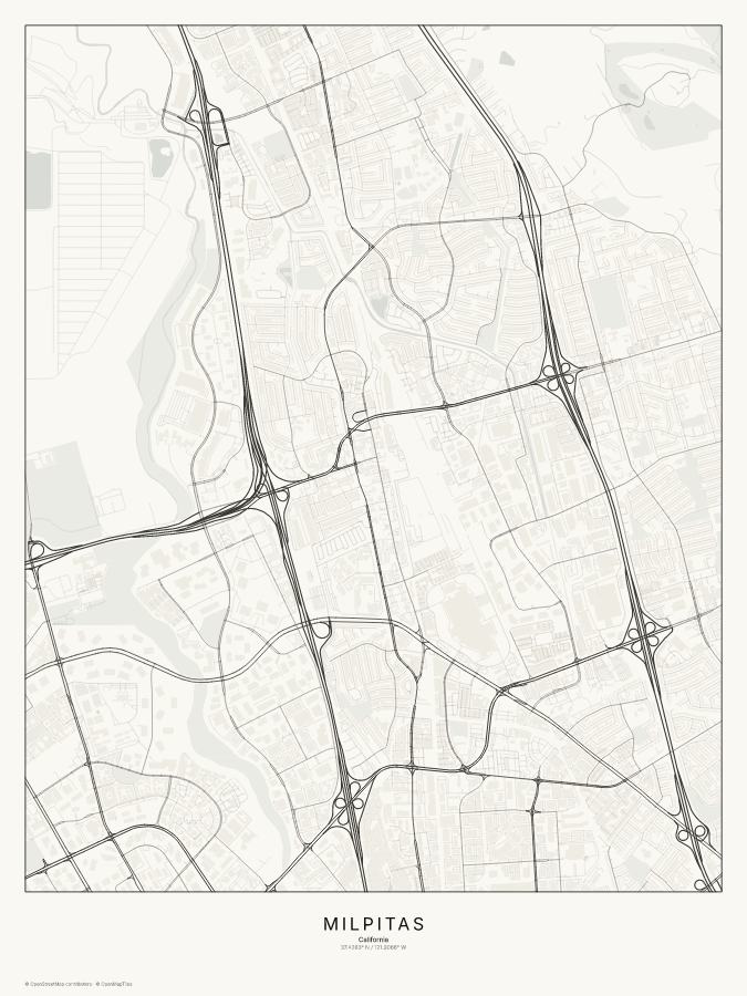 Milpitas map poster, classic style