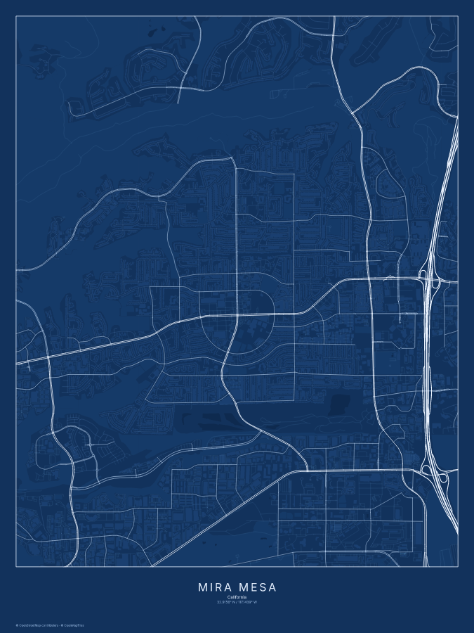 Mira Mesa map poster, blueprint style