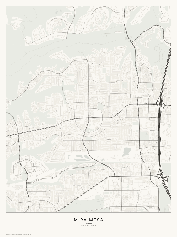 Mira Mesa map poster, classic style