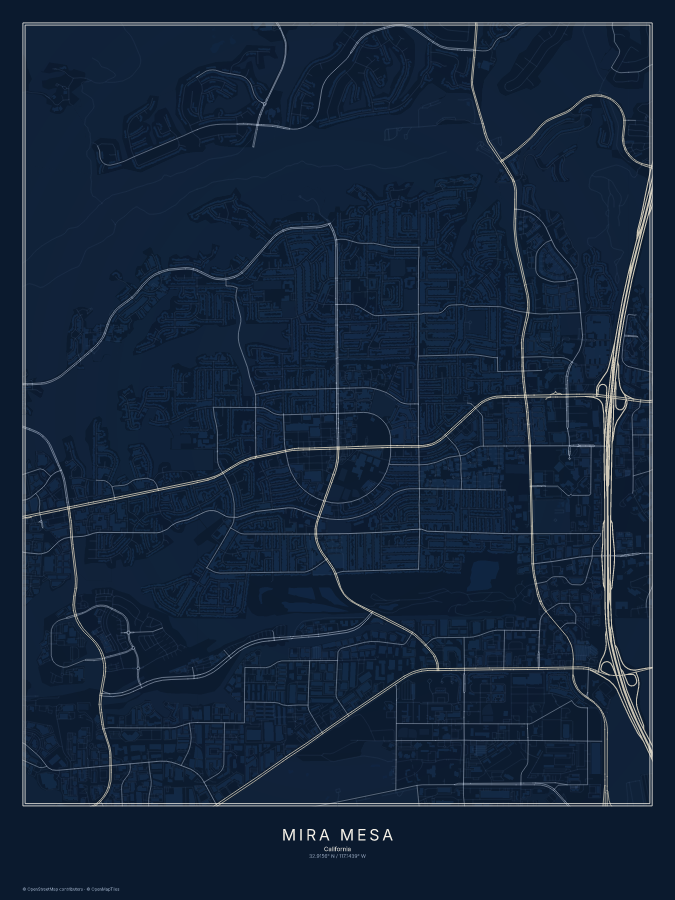Mira Mesa map poster, midnight style