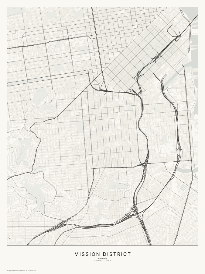 Mission District map poster, classic style