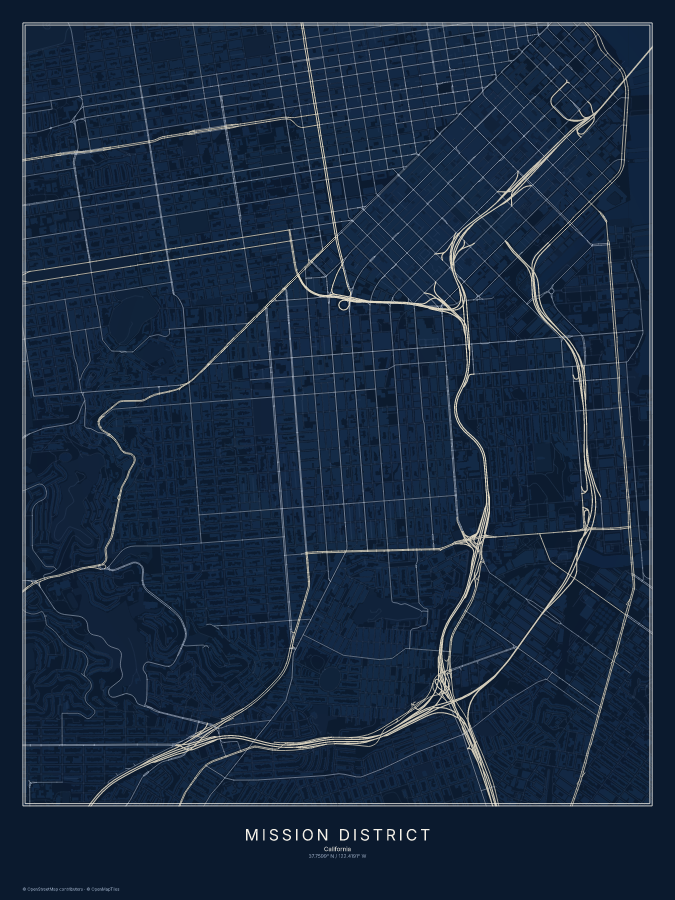 Mission District map poster, midnight style