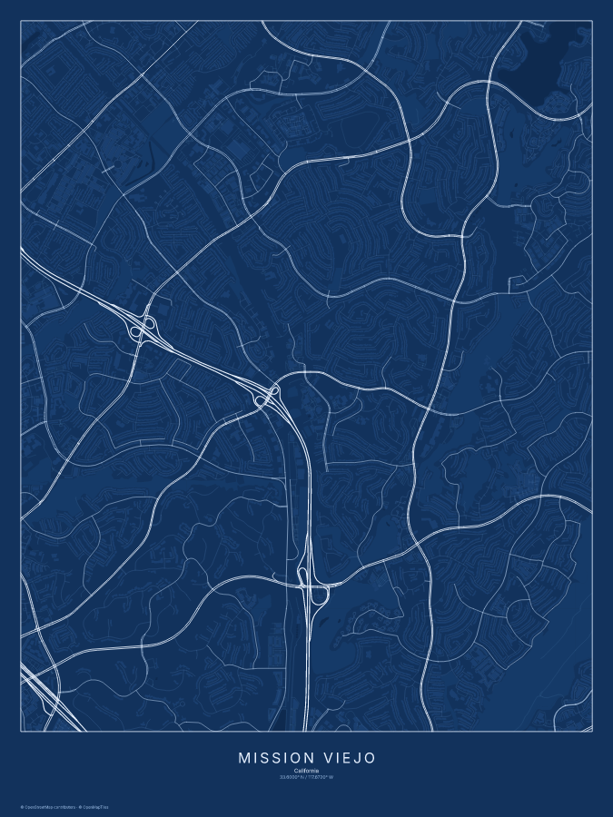 Mission Viejo map poster, blueprint style