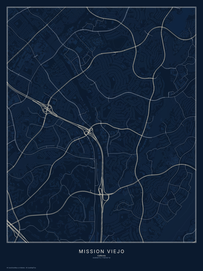 Mission Viejo map poster, midnight style