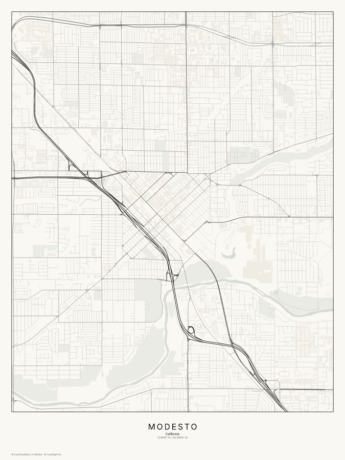 Modesto map poster, classic style