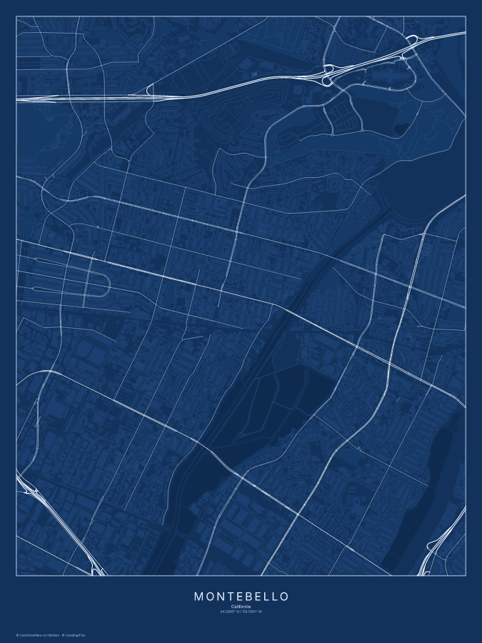 Montebello map poster, blueprint style