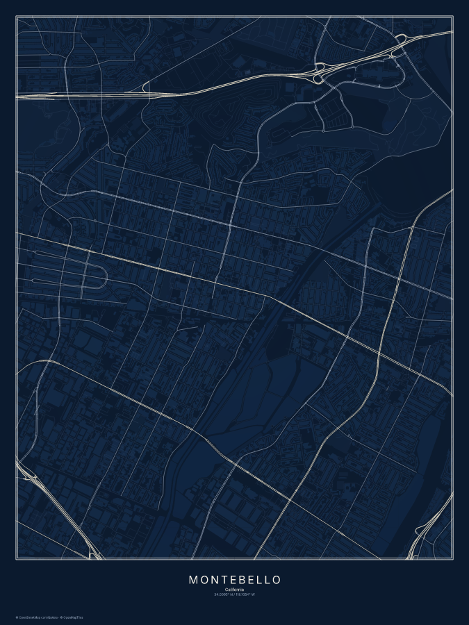 Montebello map poster, midnight style
