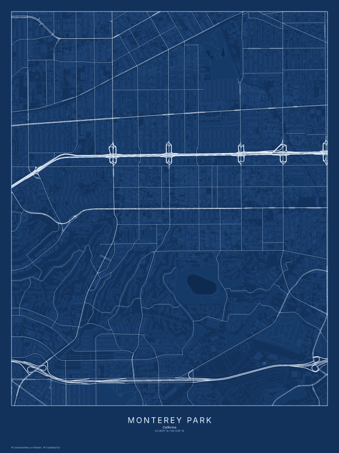 Monterey Park map poster, blueprint style