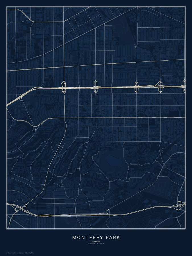 Monterey Park map poster, midnight style