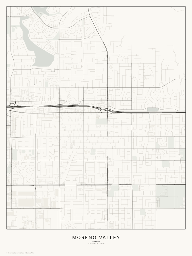 Moreno Valley map poster, classic style