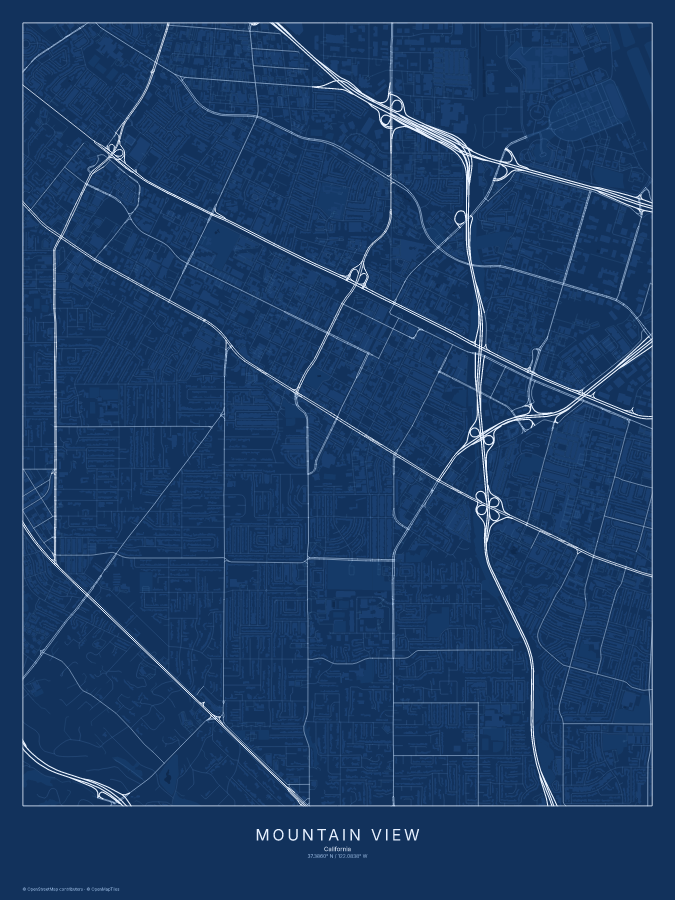 Mountain View map poster, blueprint style