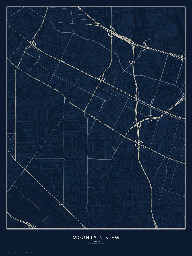 Mountain View map poster, midnight style