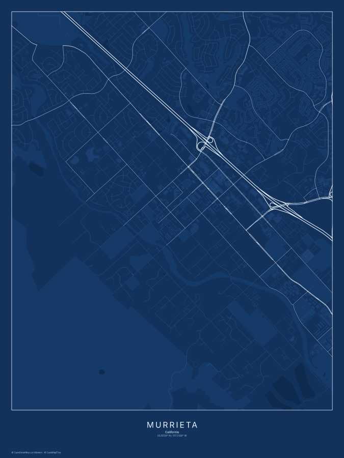 Murrieta map poster, blueprint style