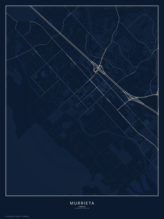Murrieta map poster, midnight style