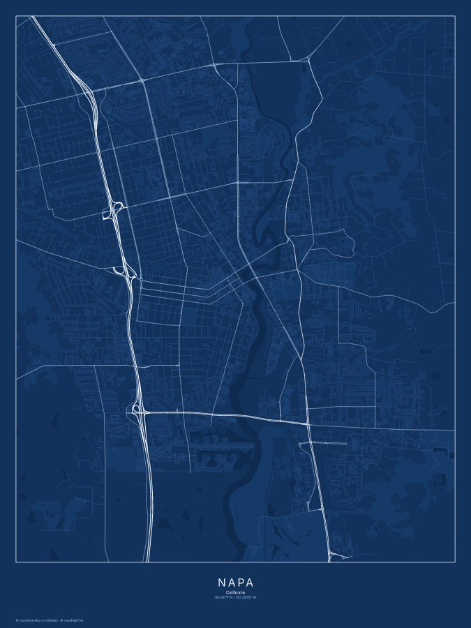 Napa map poster, blueprint style