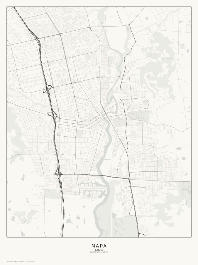 Napa map poster, classic style