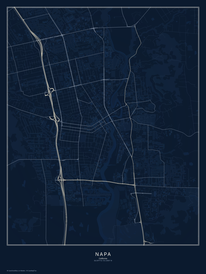 Napa map poster, midnight style