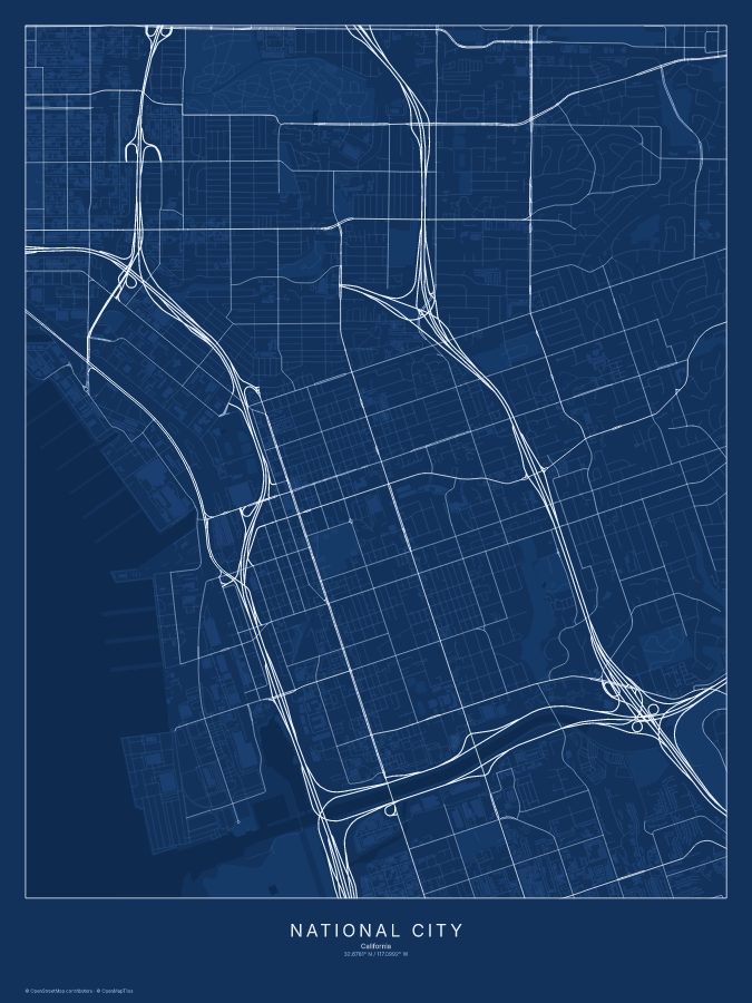 National City map poster, blueprint style