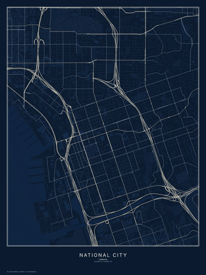 National City map poster, midnight style