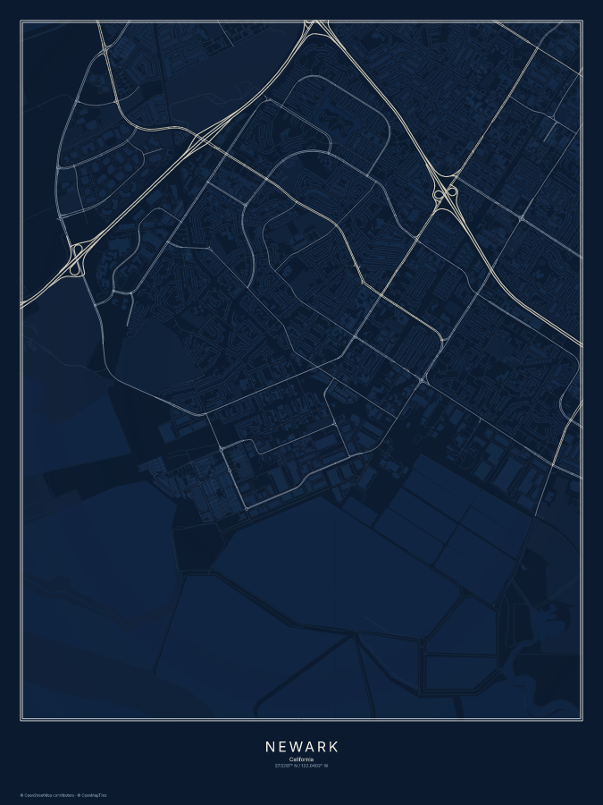 Newark map poster, midnight style