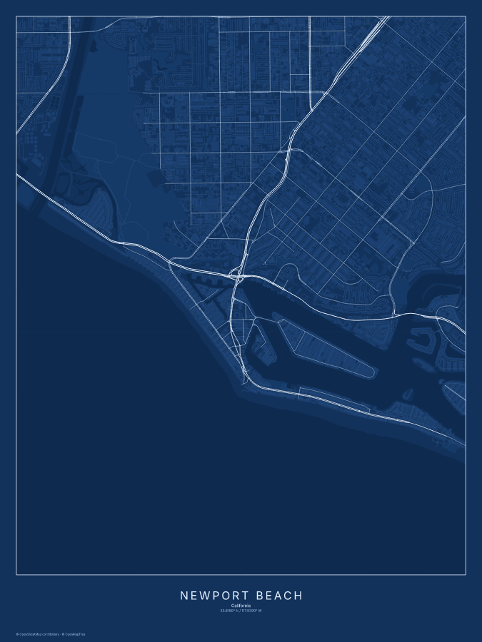 Newport Beach map poster, blueprint style