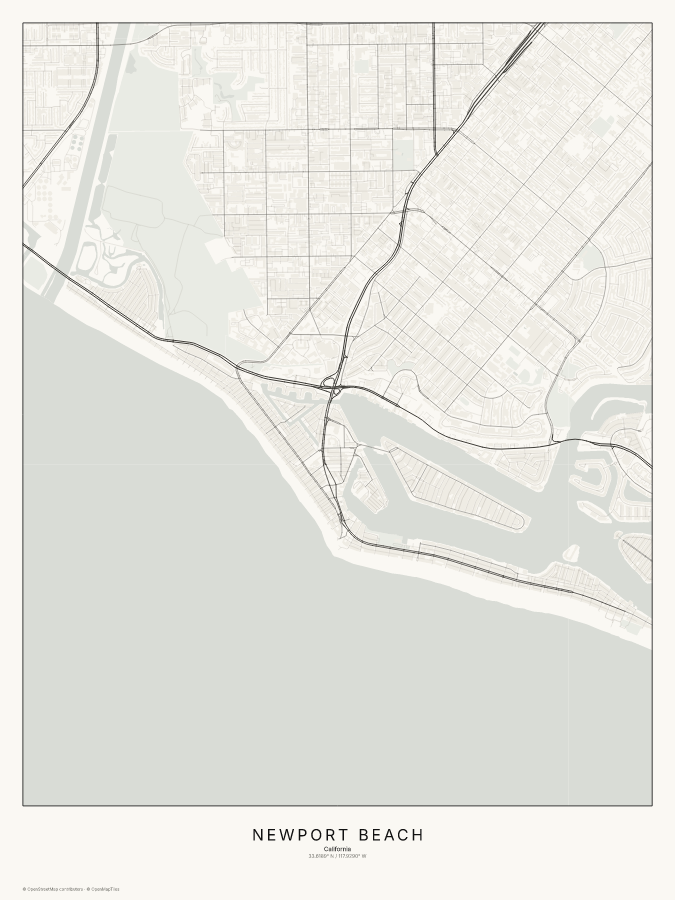 Newport Beach map poster, classic style
