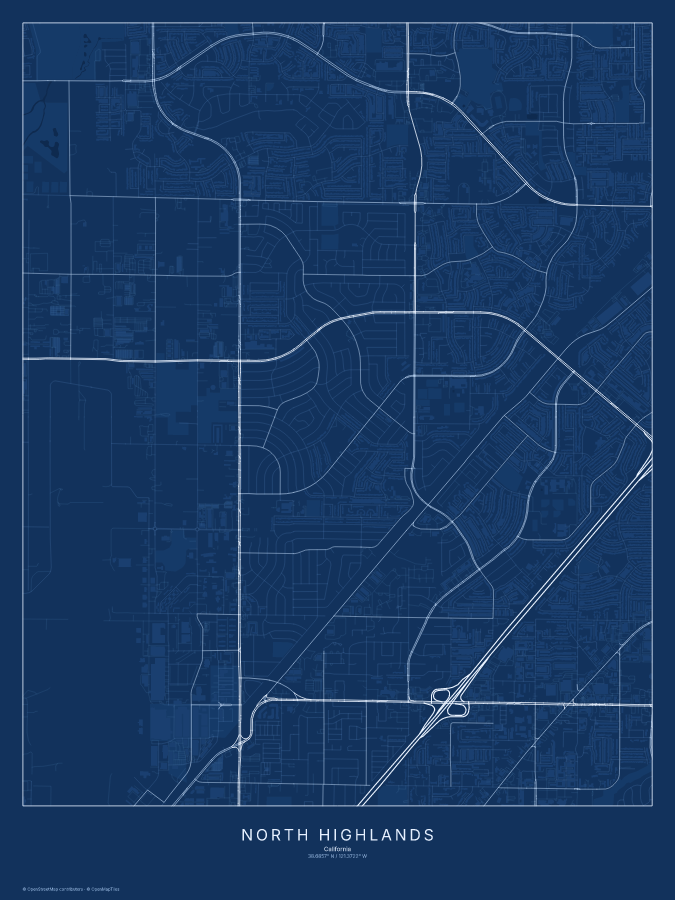 North Highlands map poster, blueprint style