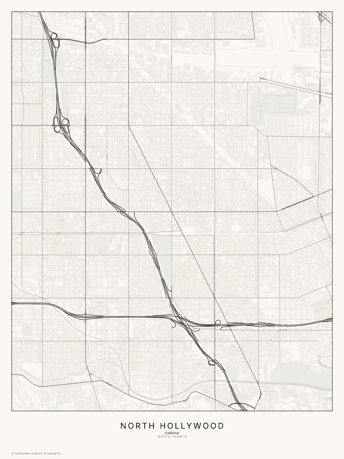 North Hollywood map poster, classic style