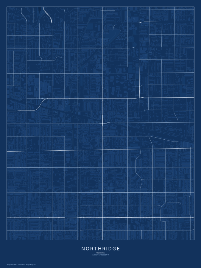 Northridge map poster, blueprint style