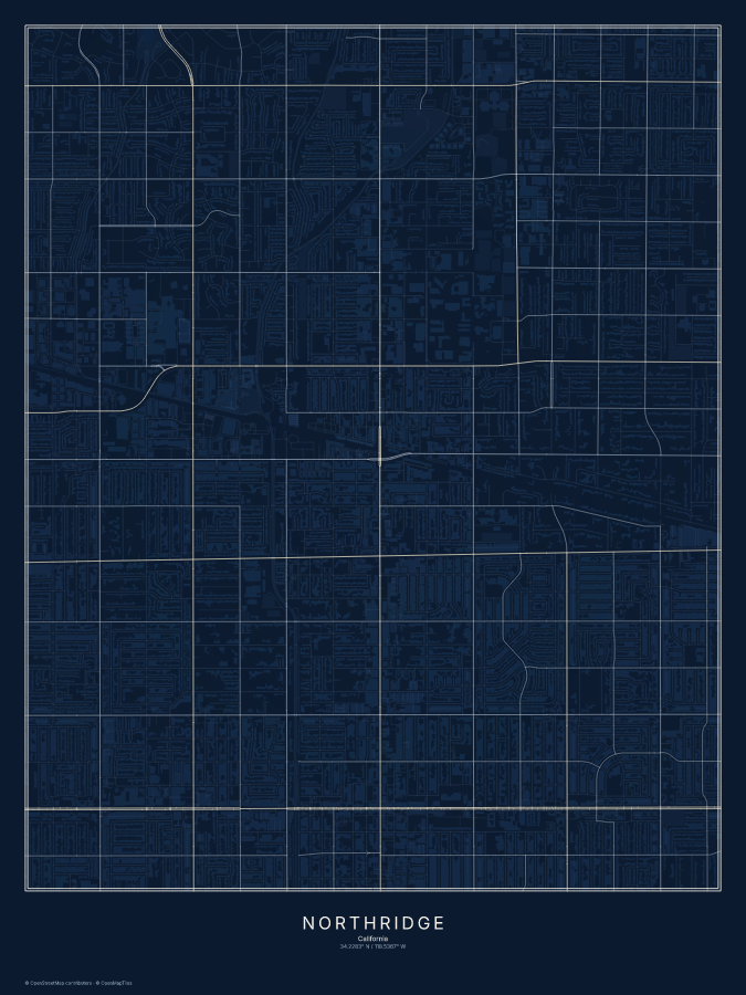 Northridge map poster, midnight style