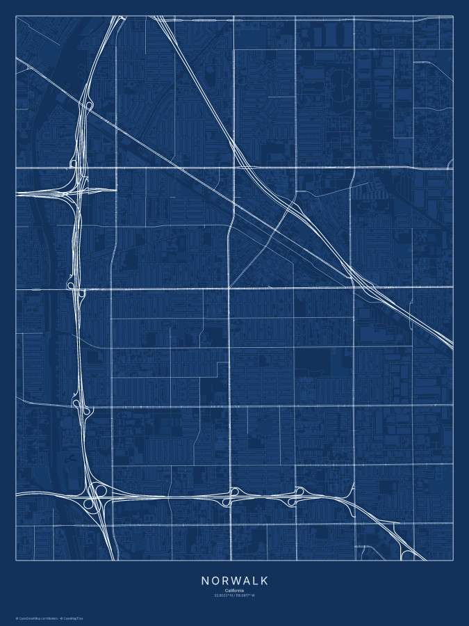 Norwalk map poster, blueprint style