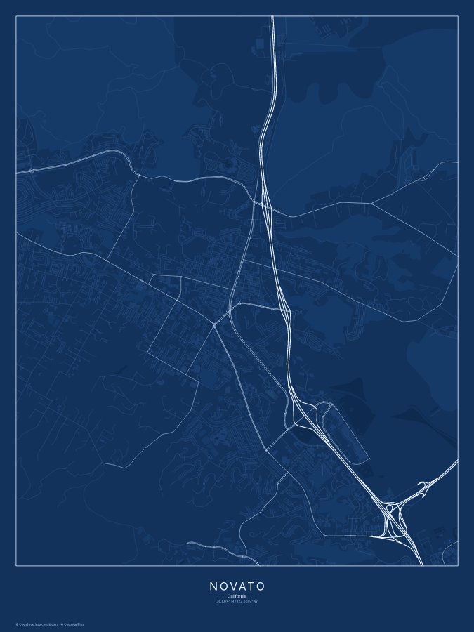 Novato map poster, blueprint style