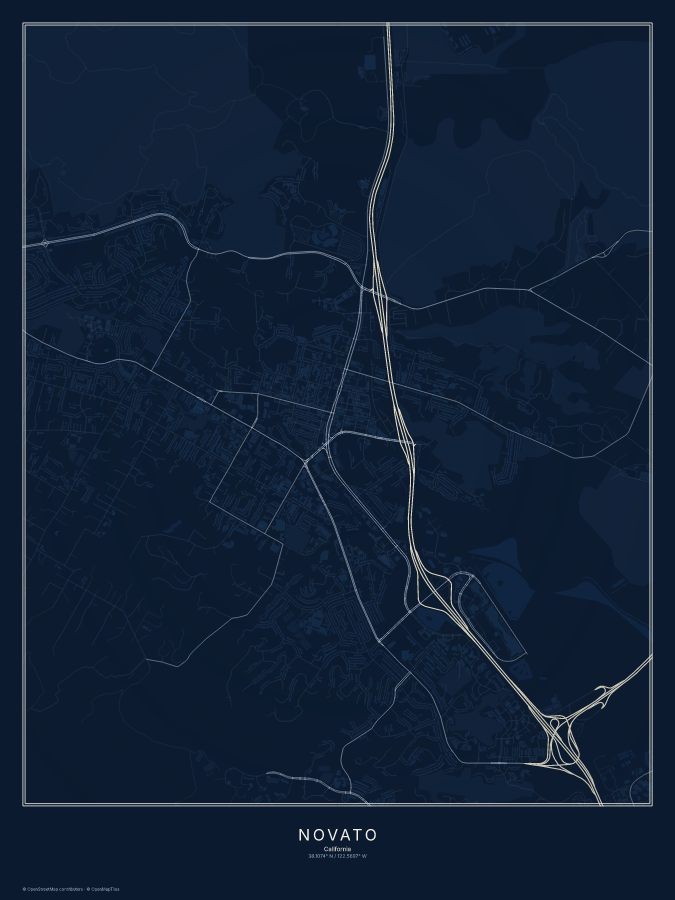 Novato map poster, midnight style