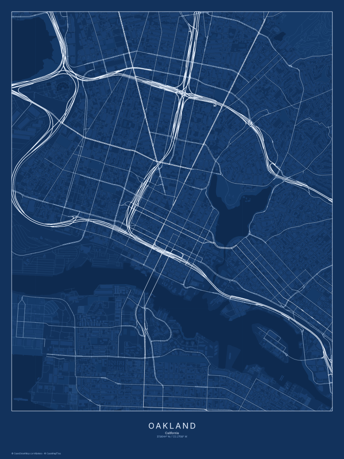 Oakland map poster, blueprint style