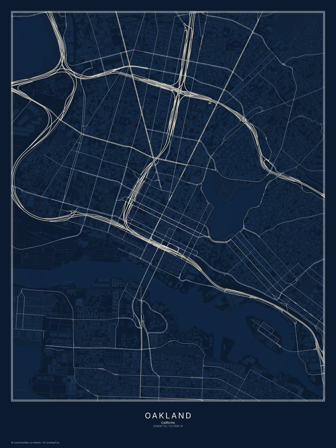 Oakland map poster, midnight style