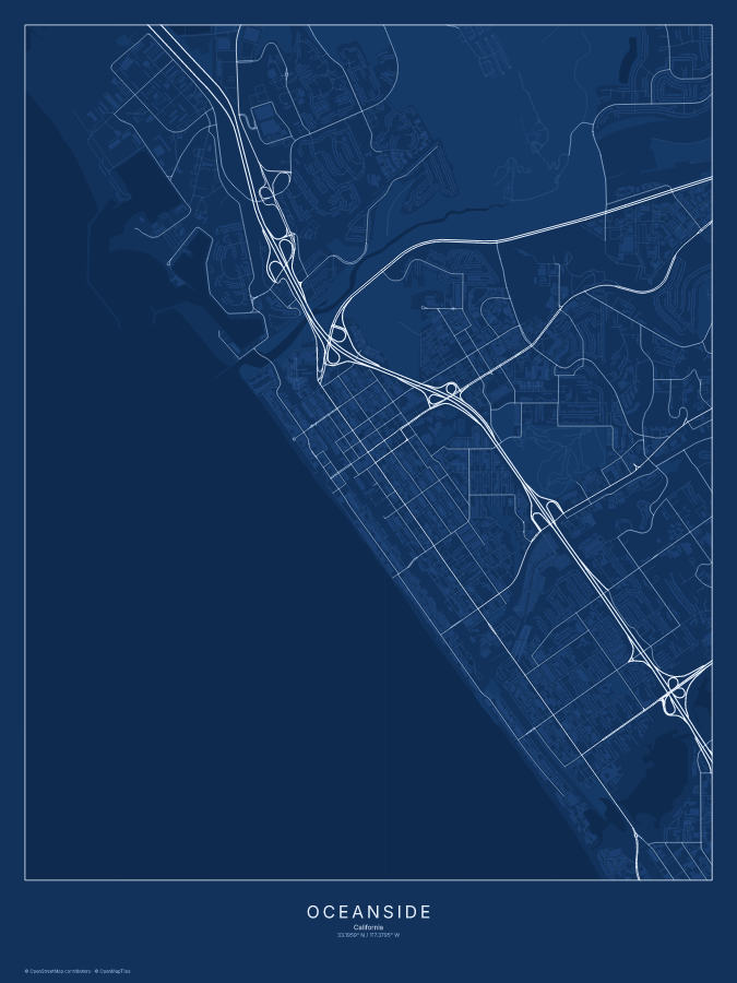Oceanside map poster, blueprint style