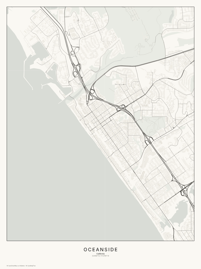 Oceanside map poster, classic style