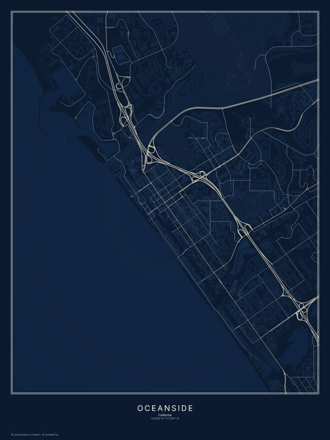 Oceanside map poster, midnight style
