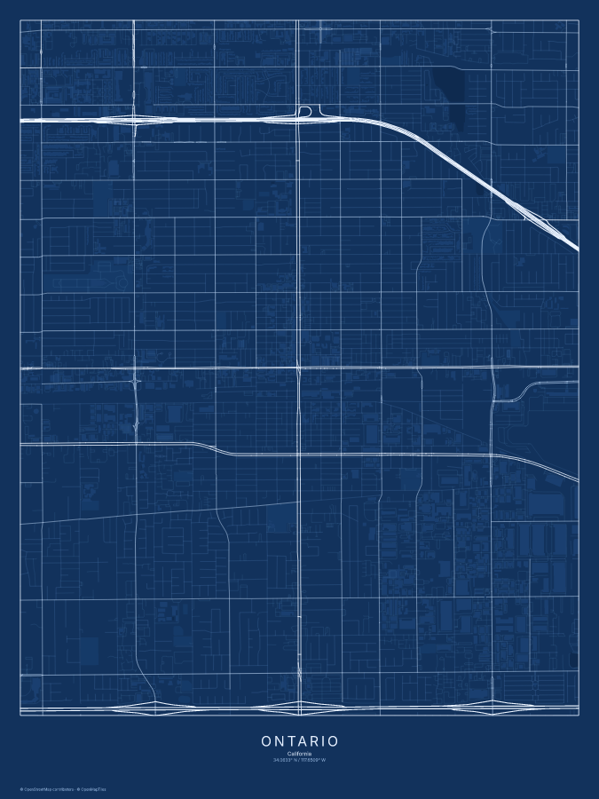 Ontario map poster, blueprint style