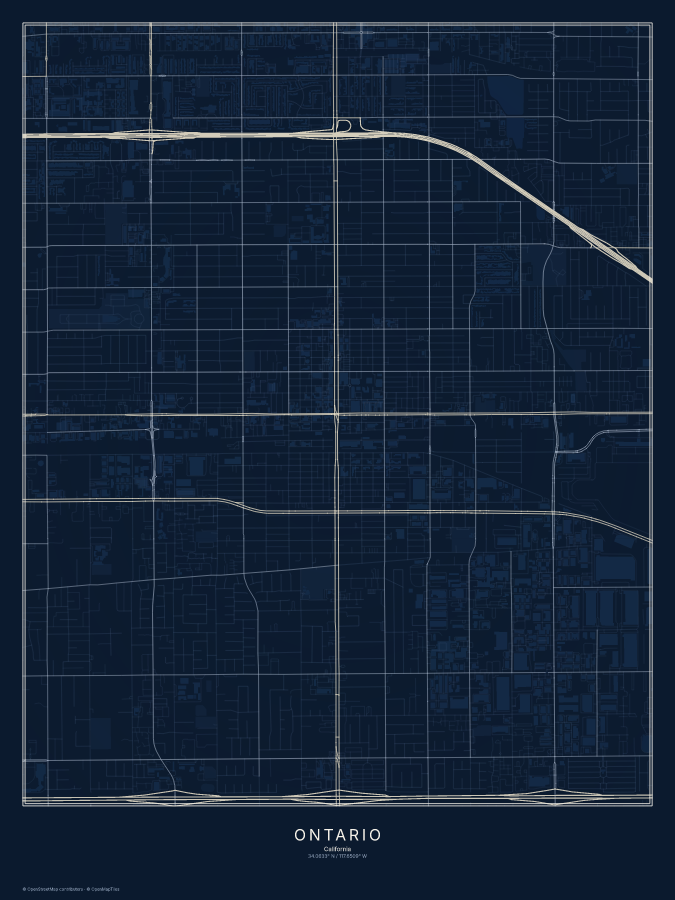 Ontario map poster, midnight style