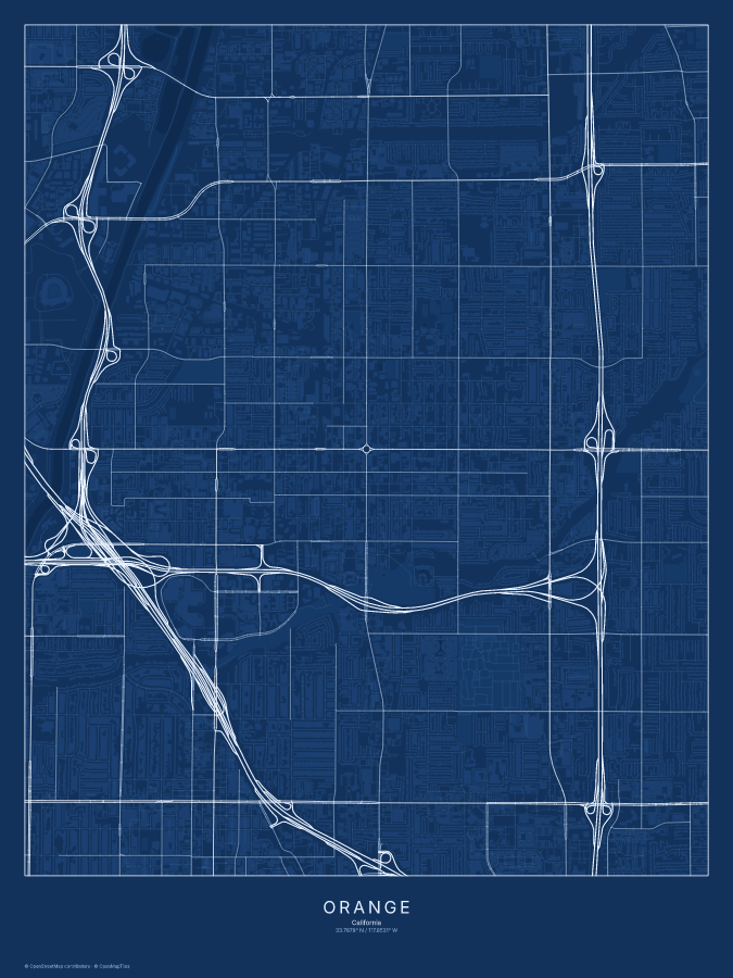 Orange map poster, blueprint style
