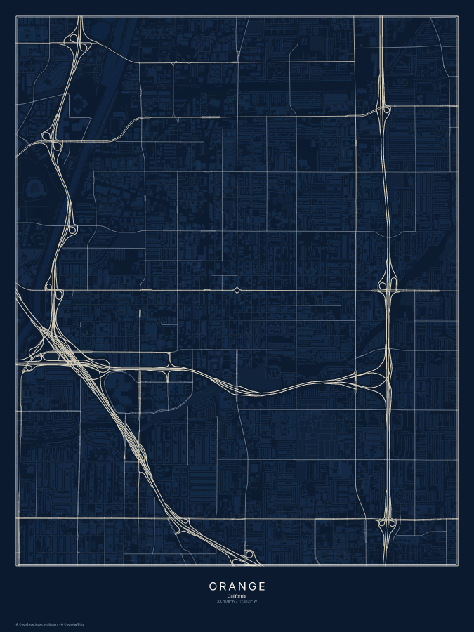Orange map poster, midnight style