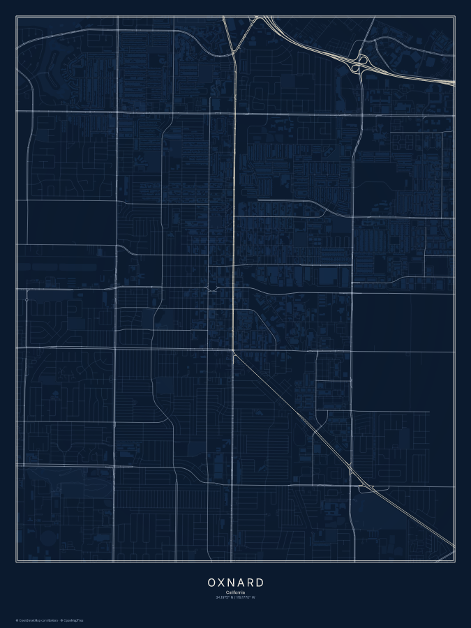 Oxnard map poster, midnight style