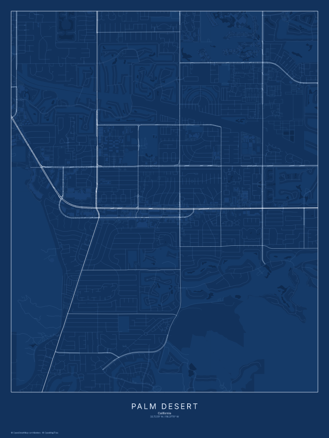 Palm Desert map poster, blueprint style