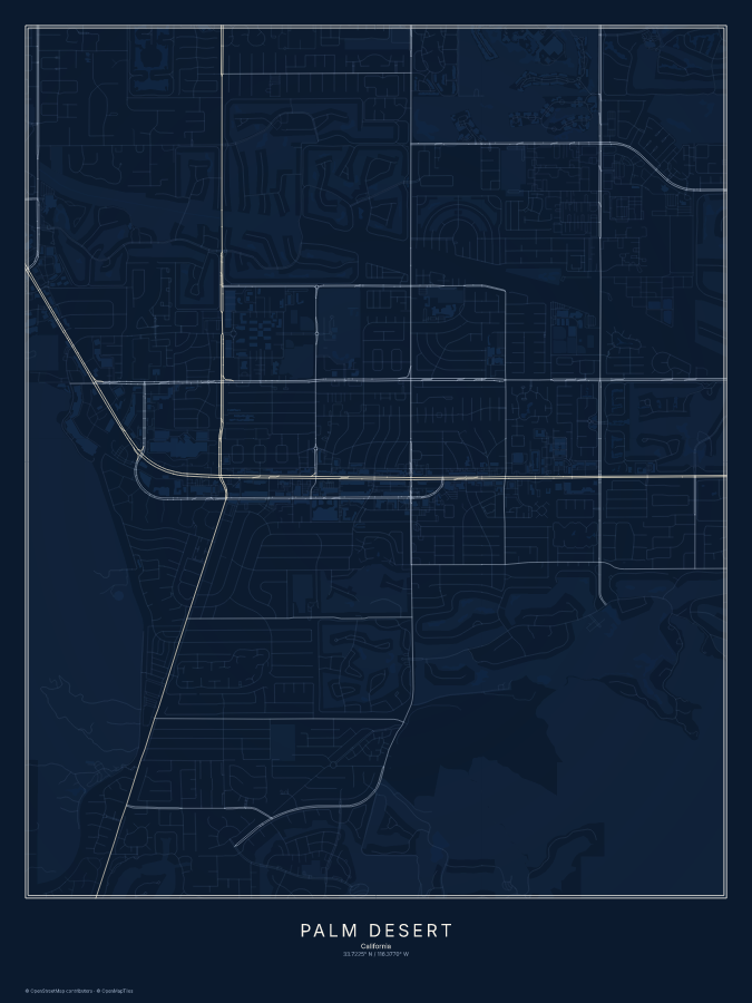 Palm Desert map poster, midnight style