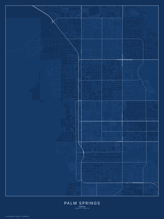 Palm Springs map poster, blueprint style